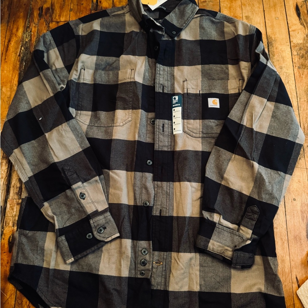 Carhartt Men's Black and Gray Plaid Shirt